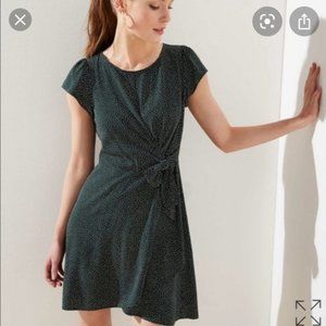 LOFT Green Faux-Wrap Polka Dot Dress